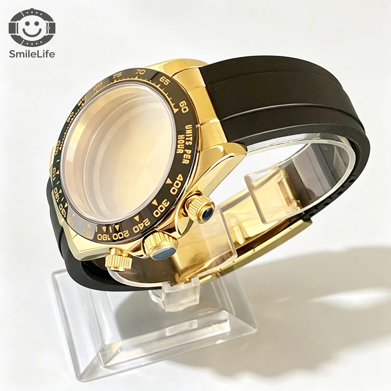 SmileLife 39 mm Dayton VK63 Uhrengehäuse mit schwarzem Kautschukarmband, Saphirglas, passend für VK63 Quarzwerk, Uhrenzubehör – Detail 3
