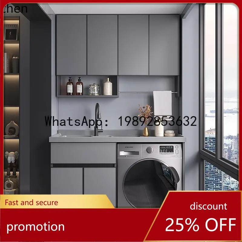 

YFY Laundry Cabinet Combination Space Aluminum Material Washing Machine Cabinet with Washboard and Cuttable Corner Laundry Sink