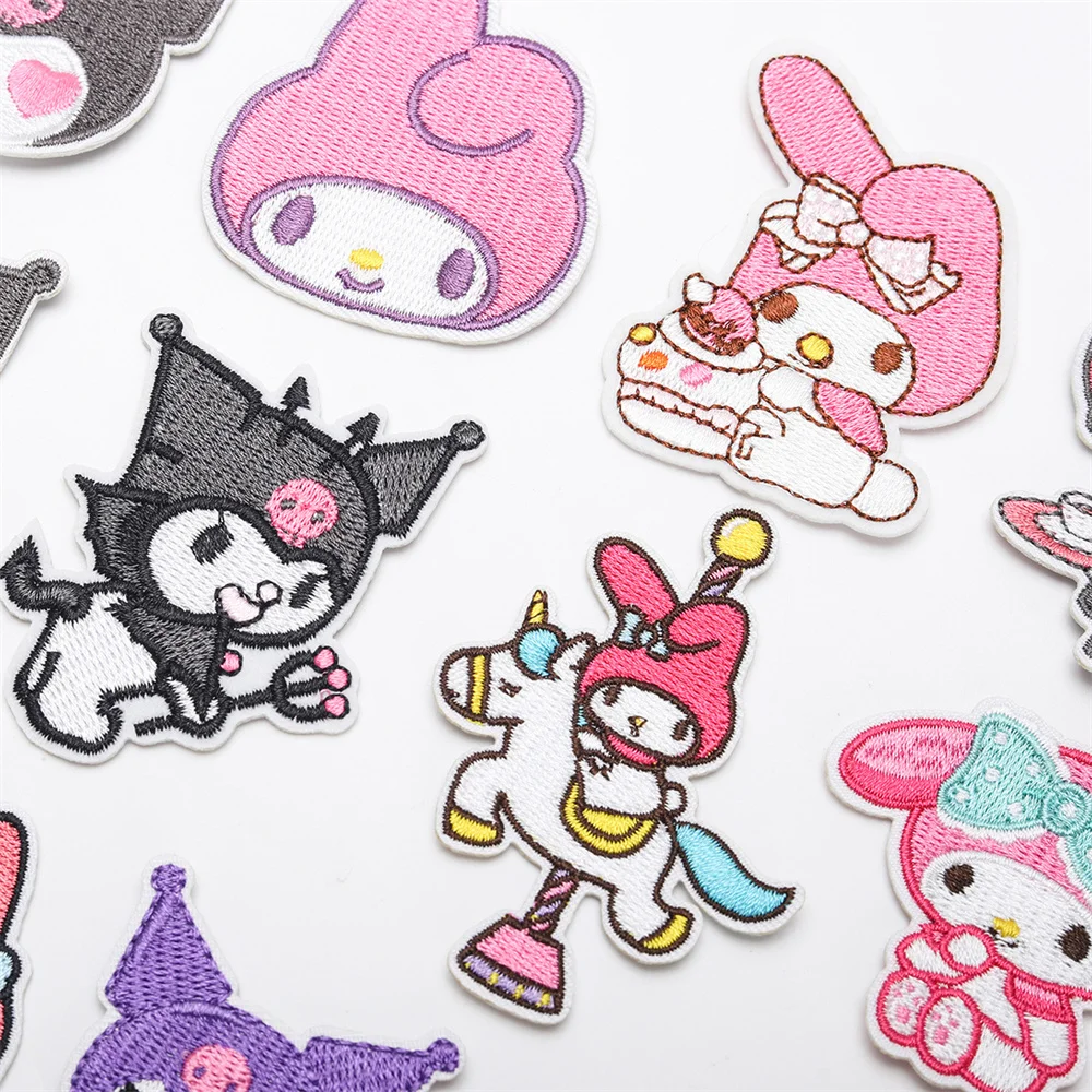 Cartoon  Kuromi Anime Melody Applique For Sew Child Clothes Iron on Embroidery Patches DIY Kwaii T-shirt Coat Decor Badge