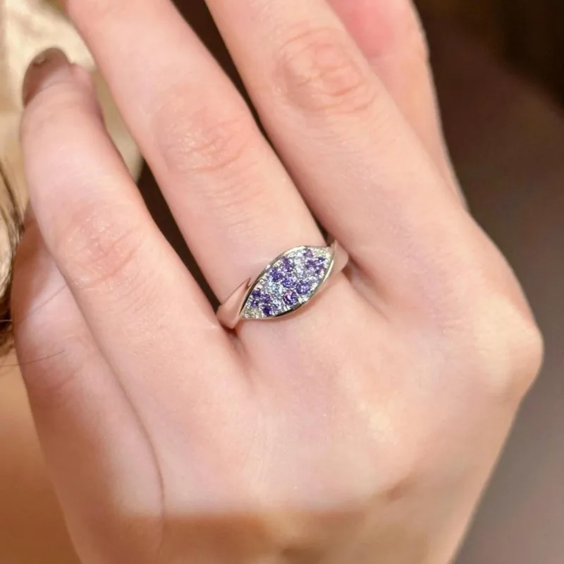 خاتم أرجواني معقد، مجوهرات الزركون الرائعة، فاخرة خفيفة متعددة الاستخدامات، مزاج المجوهرات الراقية، التنقل اليومي