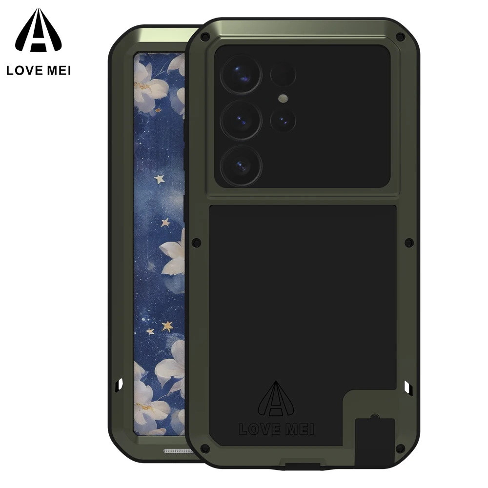 

LOVE MEI Metal Armor For Samsung Galaxy S25 Ultra Case S24 FE S25+ Plus Military Grade Silicone Cover Built-in Glass Protector