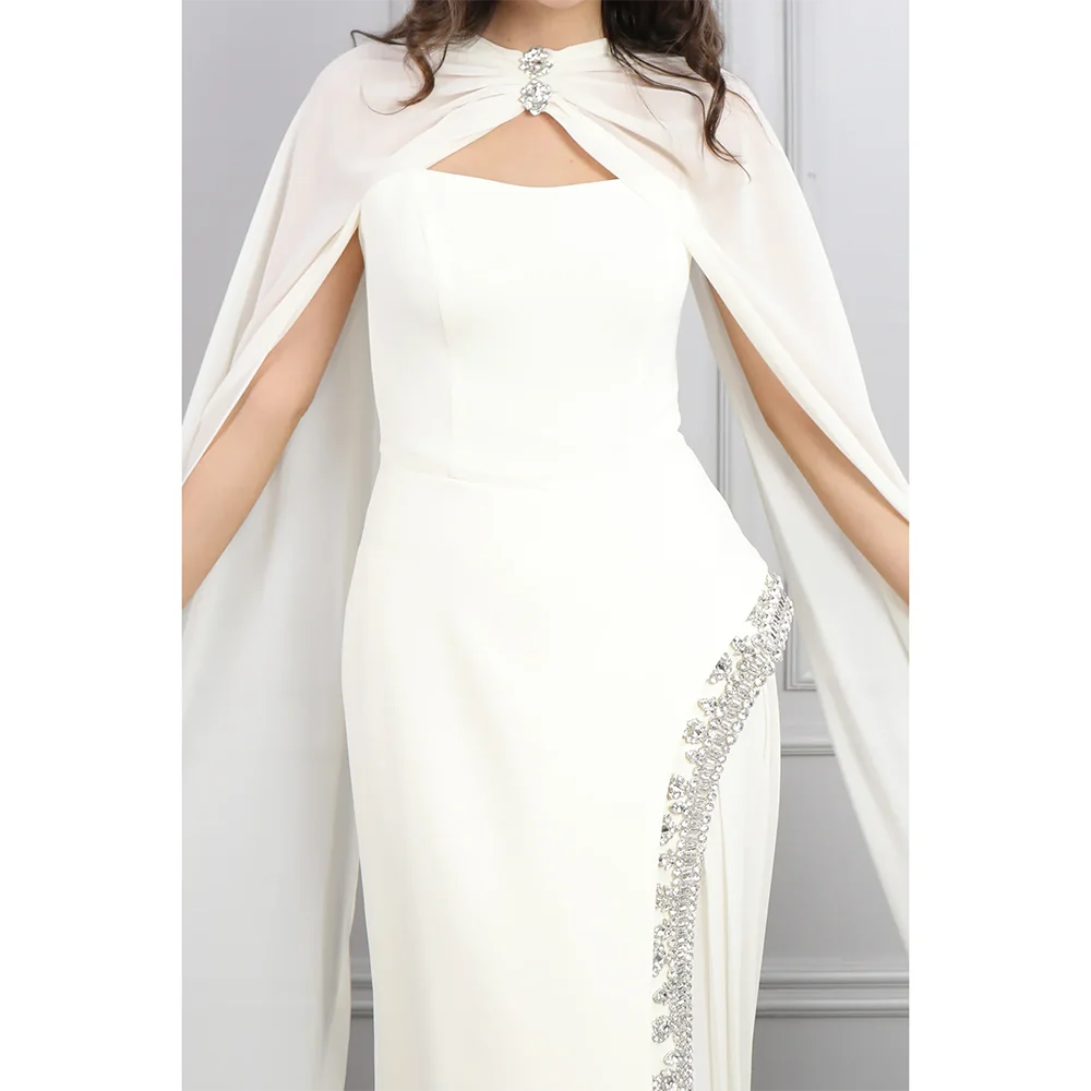 Customized High Collar Long Evening Dresses Elegant Formal Occasion Prom Gowns Bead Crystal 2025 Ankle Length Prom Dresses