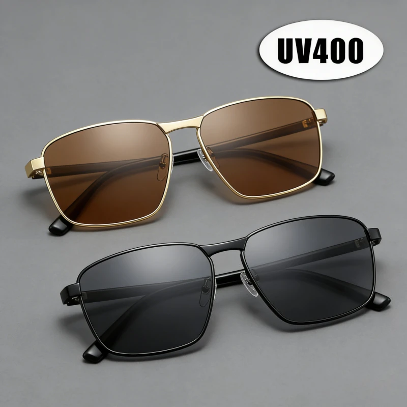 

New Metal Square-Frame Sunglasses Outdoor UV-Protective Driving Shades Eyewear Business & Casual High-End Men's Sunglasses