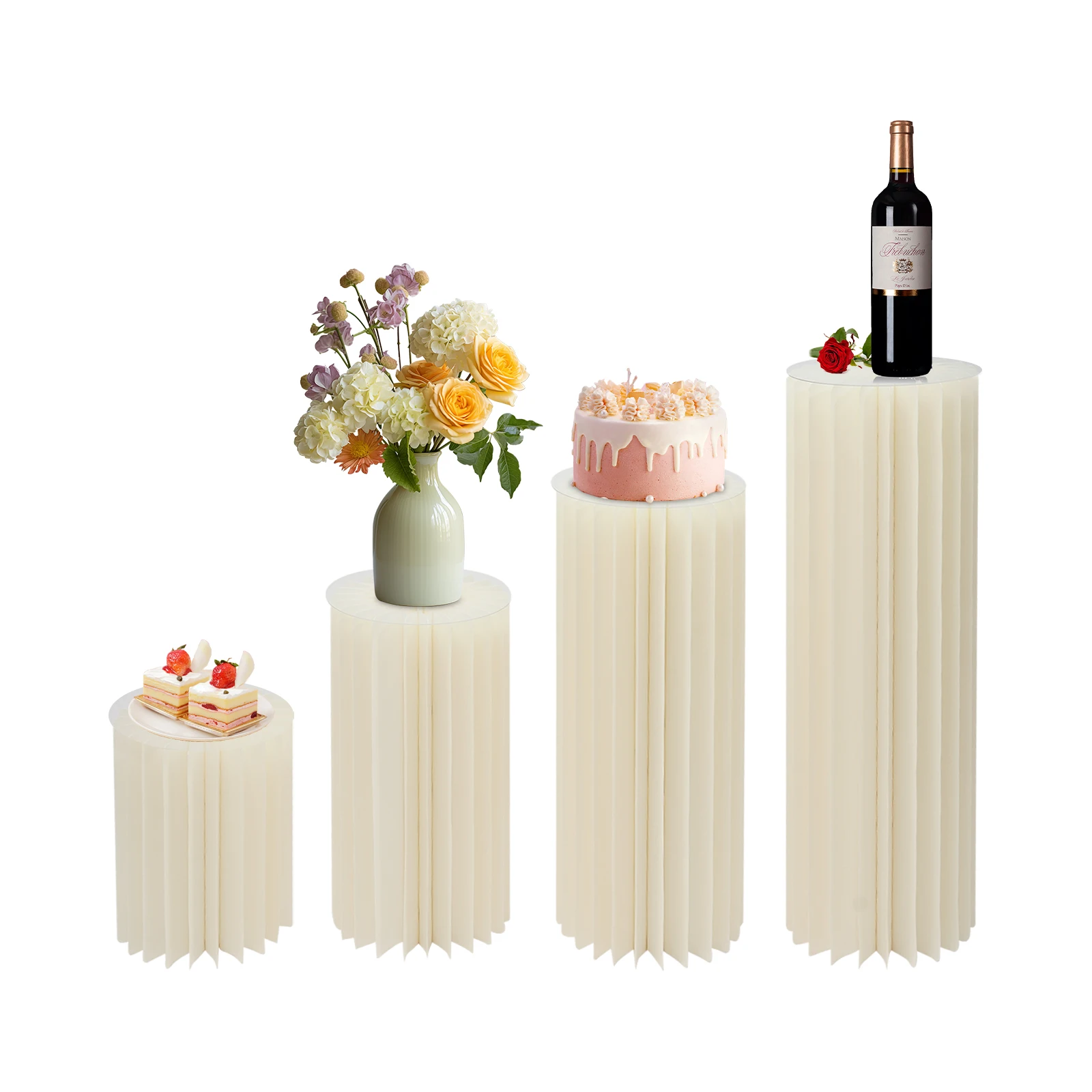 4PCS Wedding Party Flower Stand Cylinder Foldable Cardboard Centerpiece Dessert Table Columns Display Stand 40+60+80+100cm