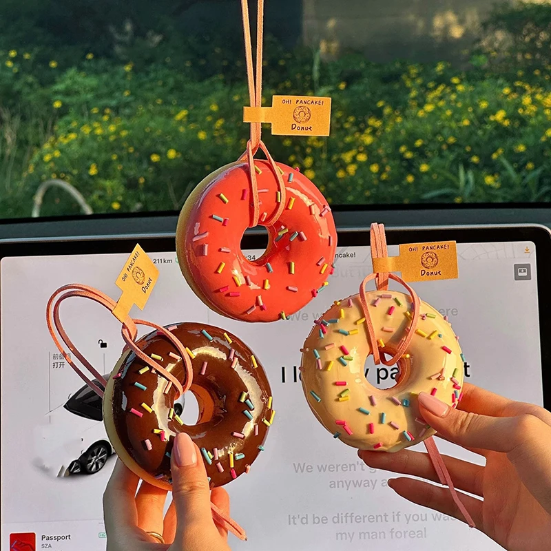 

Creative Simulation Sweet Donut Car Hanging Pendant Dessert Car Interior Accessories Rear-view Mirror Decoration Gifts for Girls