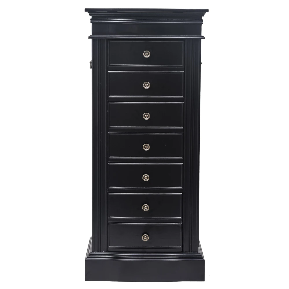 Jewelry Armoire with Mirror, 7 Drawers & 24 Necklace Hooks, 2 Side Swing Doors(Black)