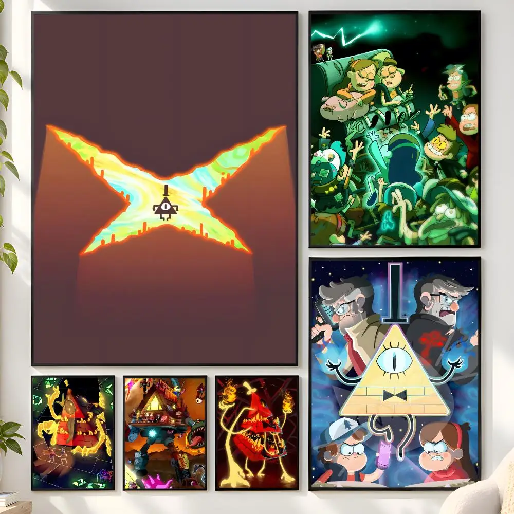 Cartoon G-Gravity Cute Falls BILL CIPHER Poster Matte Wall Peel And Stick Decor Bedroom Living Room Office Dorm Home