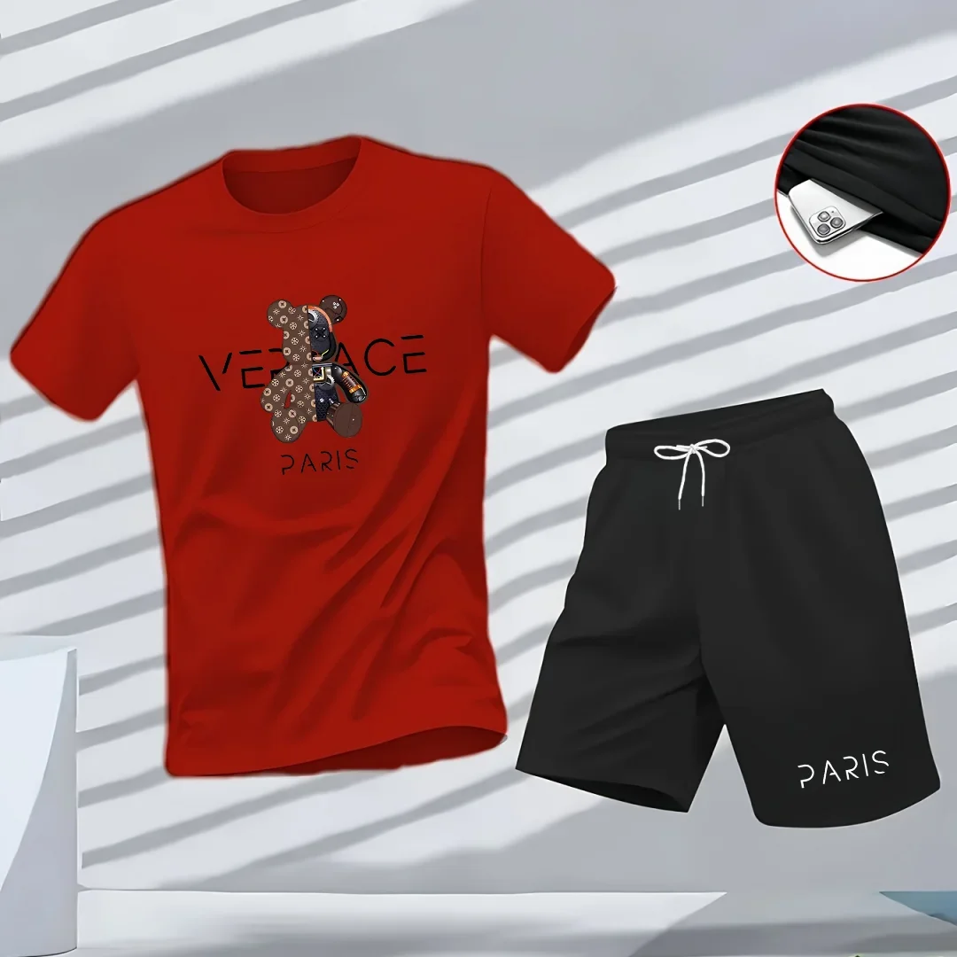 تي شيرت صيفي للرجال، ملابس شارع عصرية، تي شيرت هيب هوب بأكمام قصيرة، تي شيرت كاجوال للياقة البدنية والرياضة في الهواء الطلق وشورت Tw