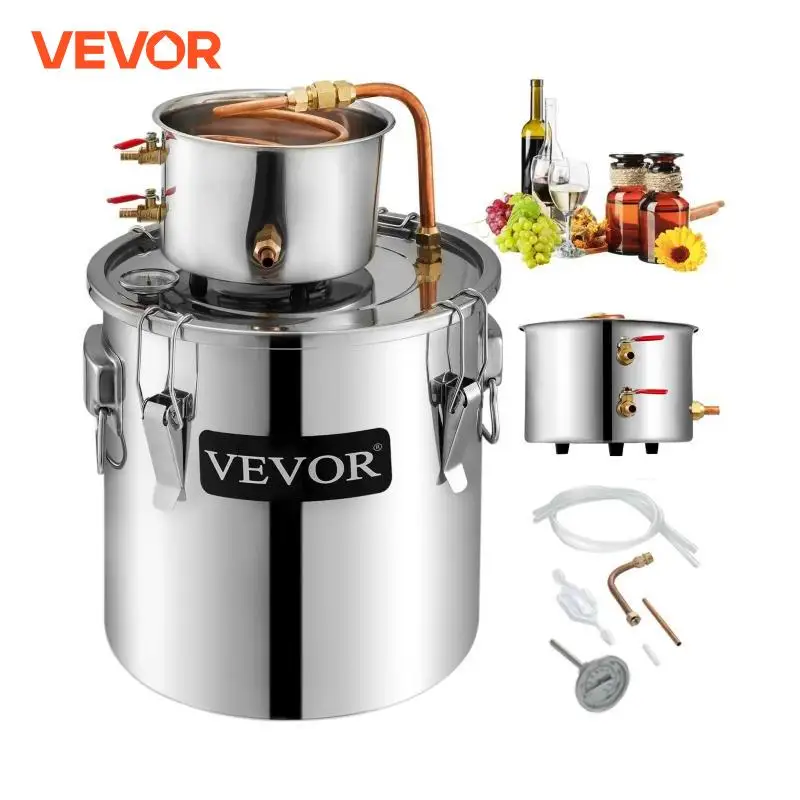Vevor Moonshine ยังคง38L 9.6แกลลอนกลั่นน้ำสแตนเลสท่อทองแดงกลั่นน้ำแอลกอฮอล์ชุดชงในบ้านเครื่องวัดอุณหภูมิในตัว