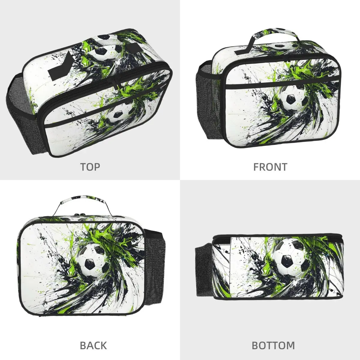 Abstract Colour Soccer Splash Ink Football Art Watercolor Insulated Lunch Bag for Women Kids Food Boxes Thermal Lunch Box Tote