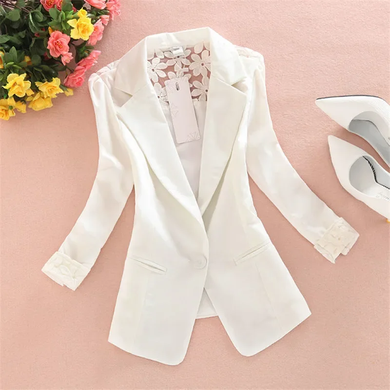 2024 New Women's Blazers Notched Collar Business Suits Female Work Office Ladies Lece Hook Flower Casual Blazer Outerwear B234