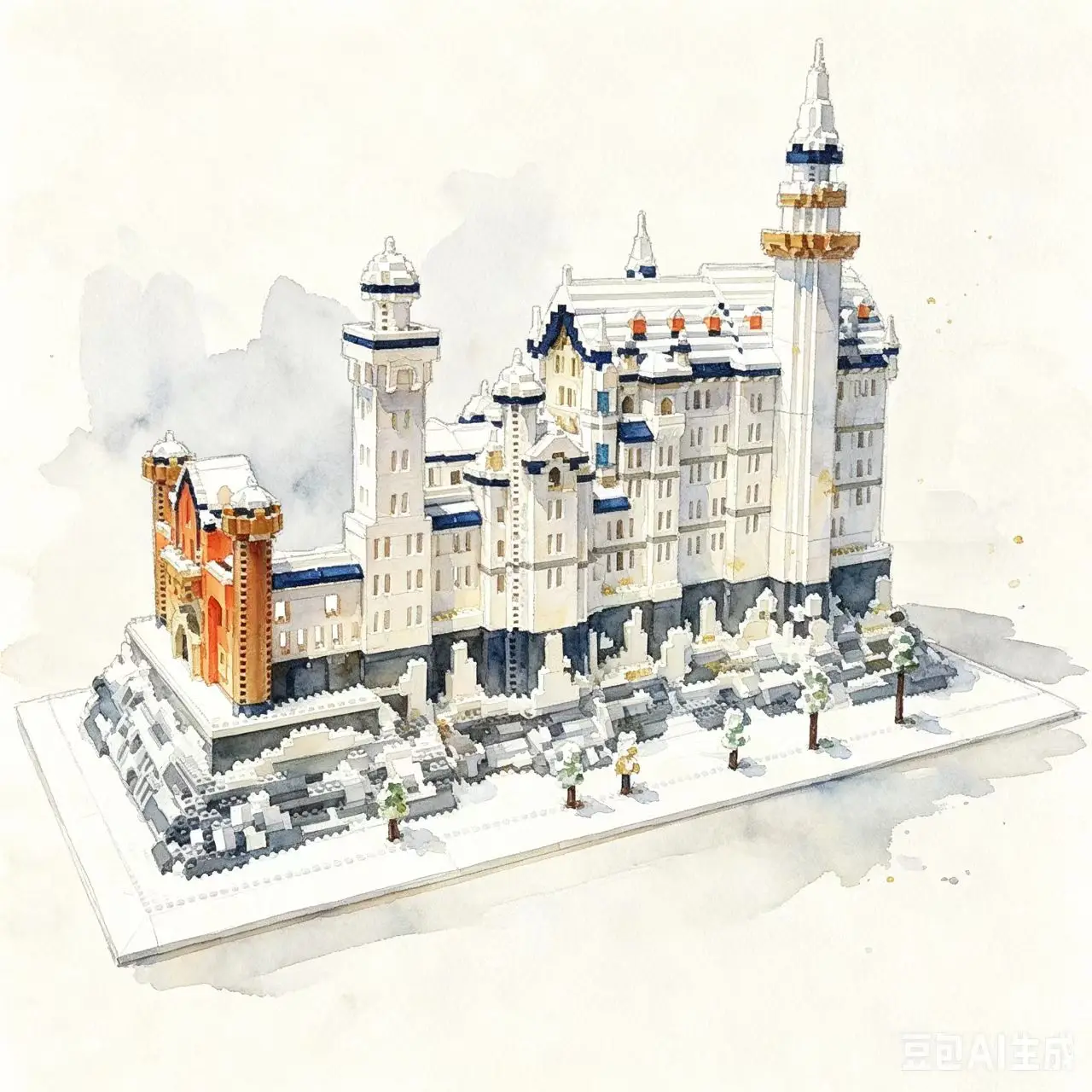 7828 World Architecture Winter Snow New Swan Stone Castle Palace Garden Model Mini Diamond Blocks Bricks Building Toy