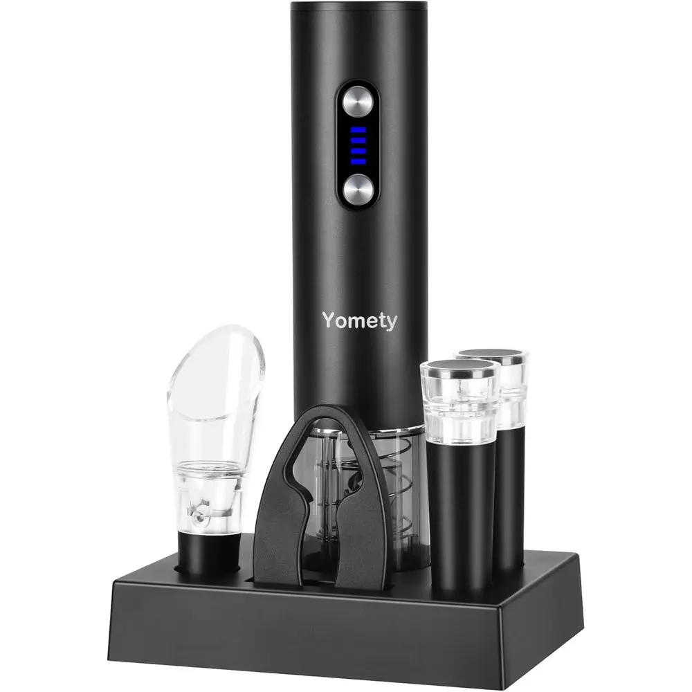 

Opener Set With Base, Accessories Including Rechargeable Corkscrew, Aerator, Stoppers, Oil Cutter - Perfect Gifts for Wine Lover
