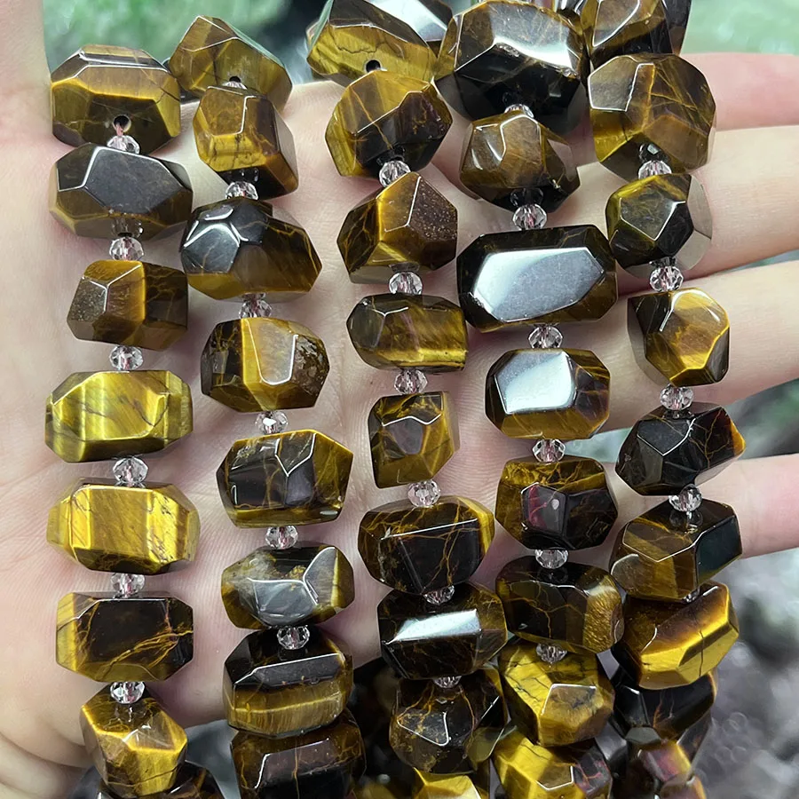 Natural Yellow Tiger Eye Stone Conformal Crystal Section Irregular Faceted Loose For Jewelry Making DIY Necklace Bracelet 15''