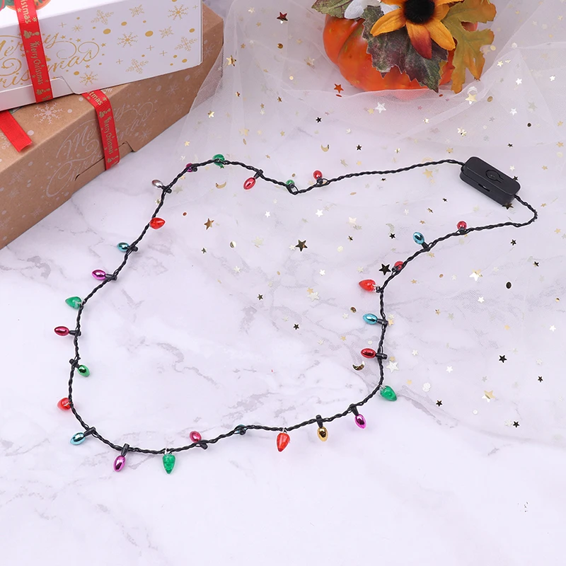 Light Glowing LED Necklace Flashing Light-up Blinking Christmas Lights Costume Necklace 8 LED Bulbs Glow Props Party Supply