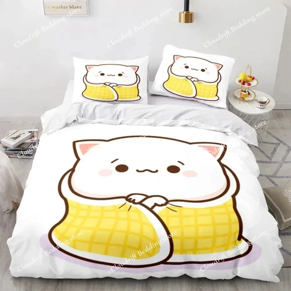 

Cartoon Lovely Peach Cat Bedding Set Boys Girls Twin Queen Size Duvet Cover Pillowcase Bed Kids Adult Fashion Home Textileextile