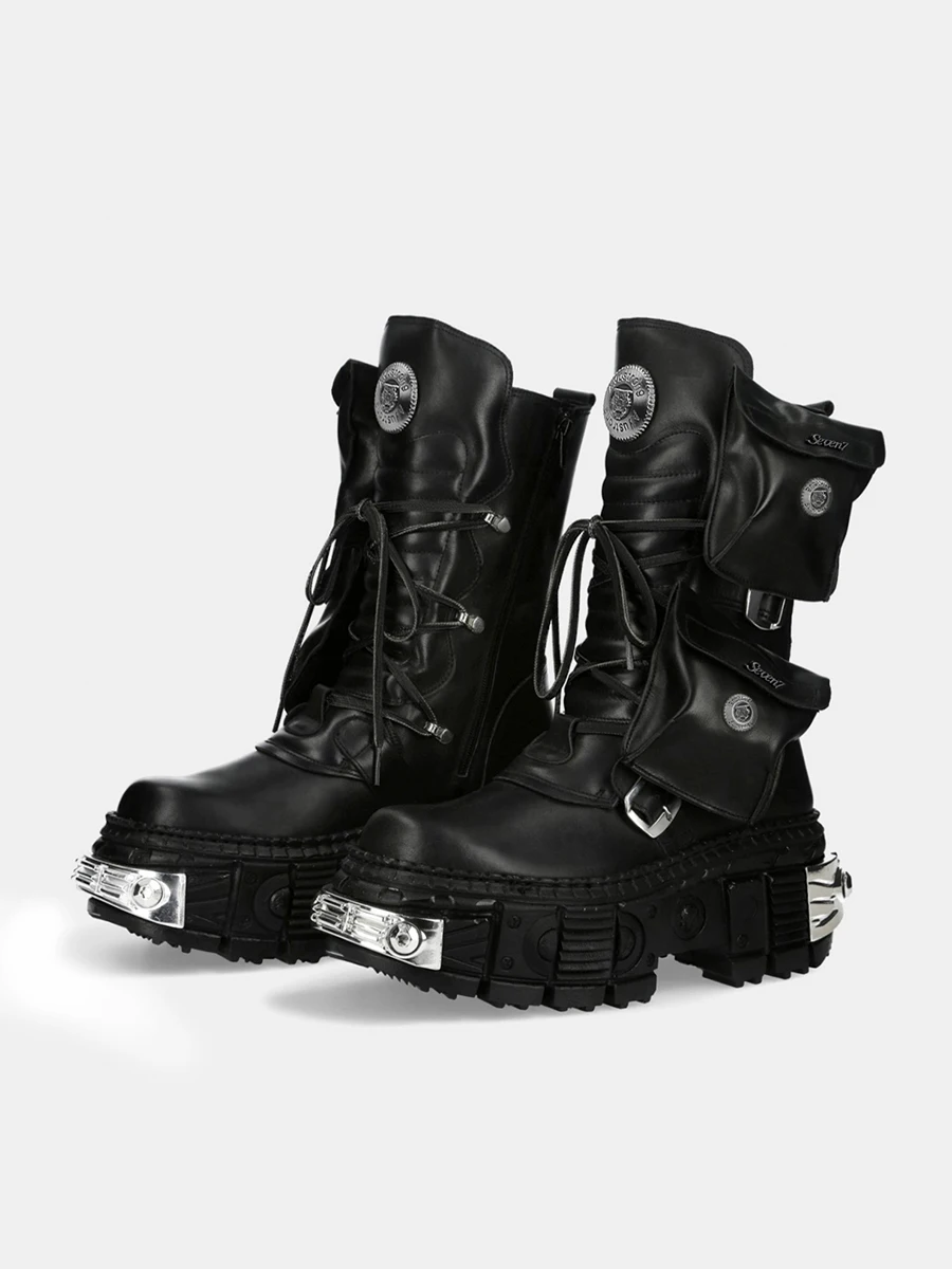 

Metal Round Toe Motorcycle Boots 2025 Autumn New Tank Street Punk Rock Belt Buckle Boots Fashion Ladies Sports Casual Short Boot
