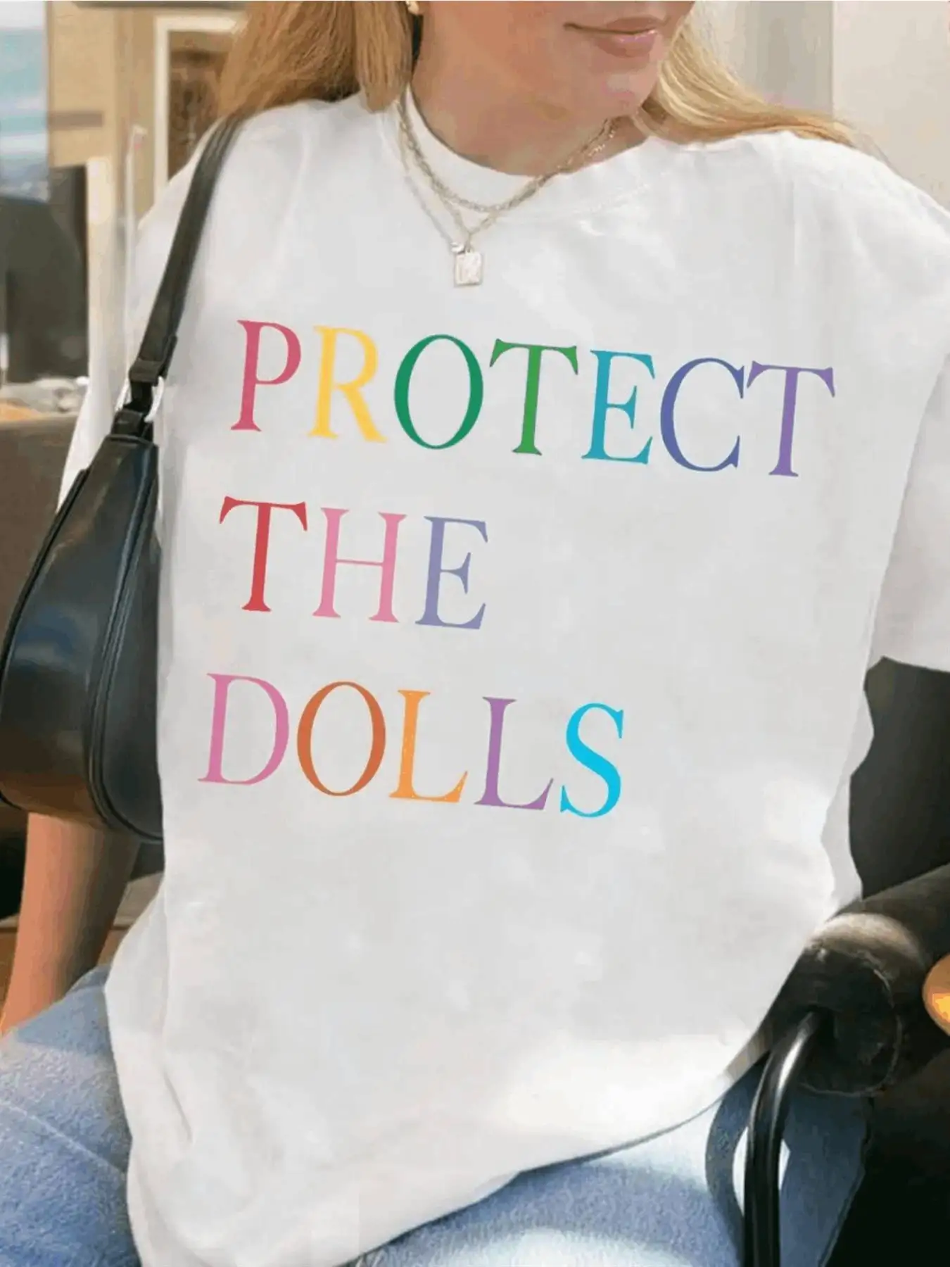 Protect The Dolls Feminist Womens T Shirt Trans Gender Equality Activist Slogan Tee Multicolor Lettering White Casual Top
