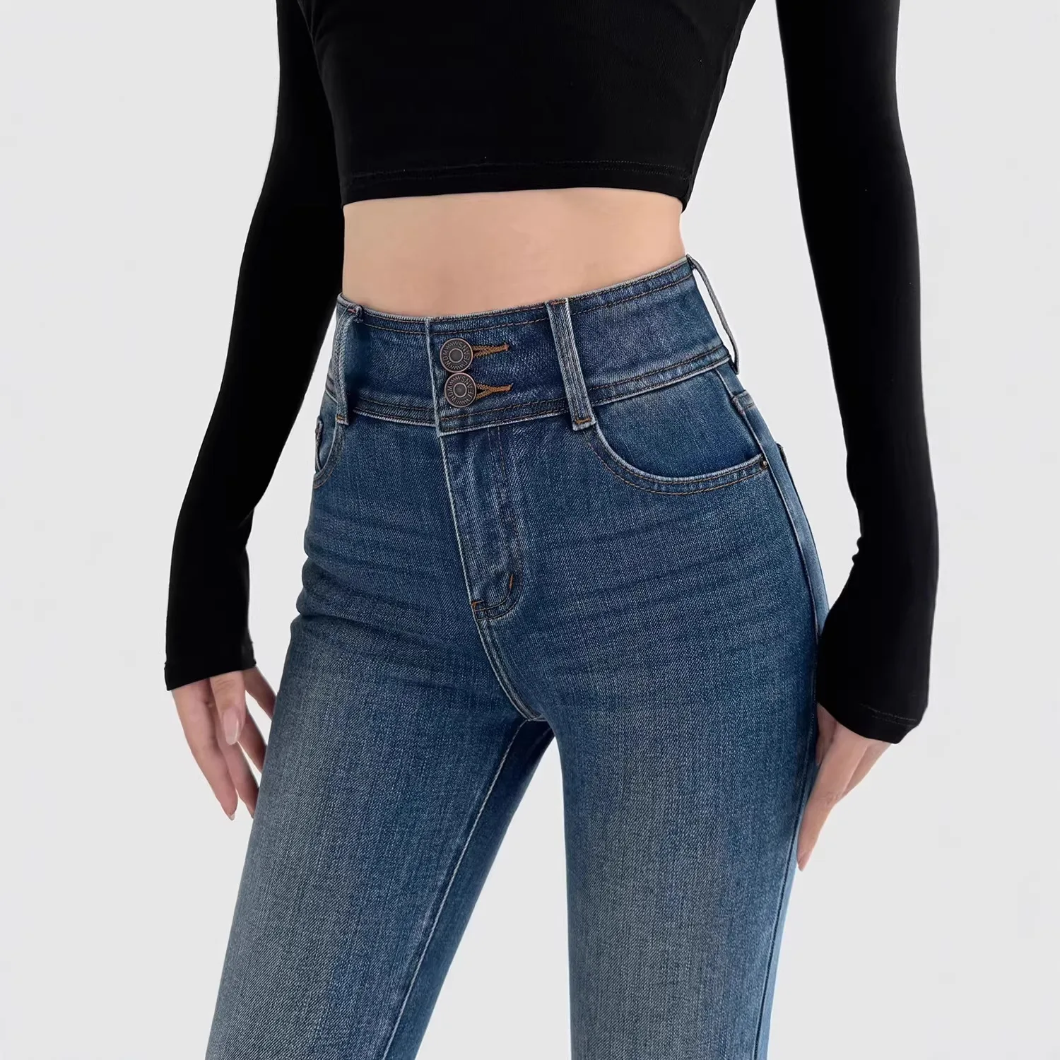 Premium Denim Pants for Women High Waist Tight Fit, Small Feet, Nine Points. New Look for Autumn and Winter in 2026 Slim Penc