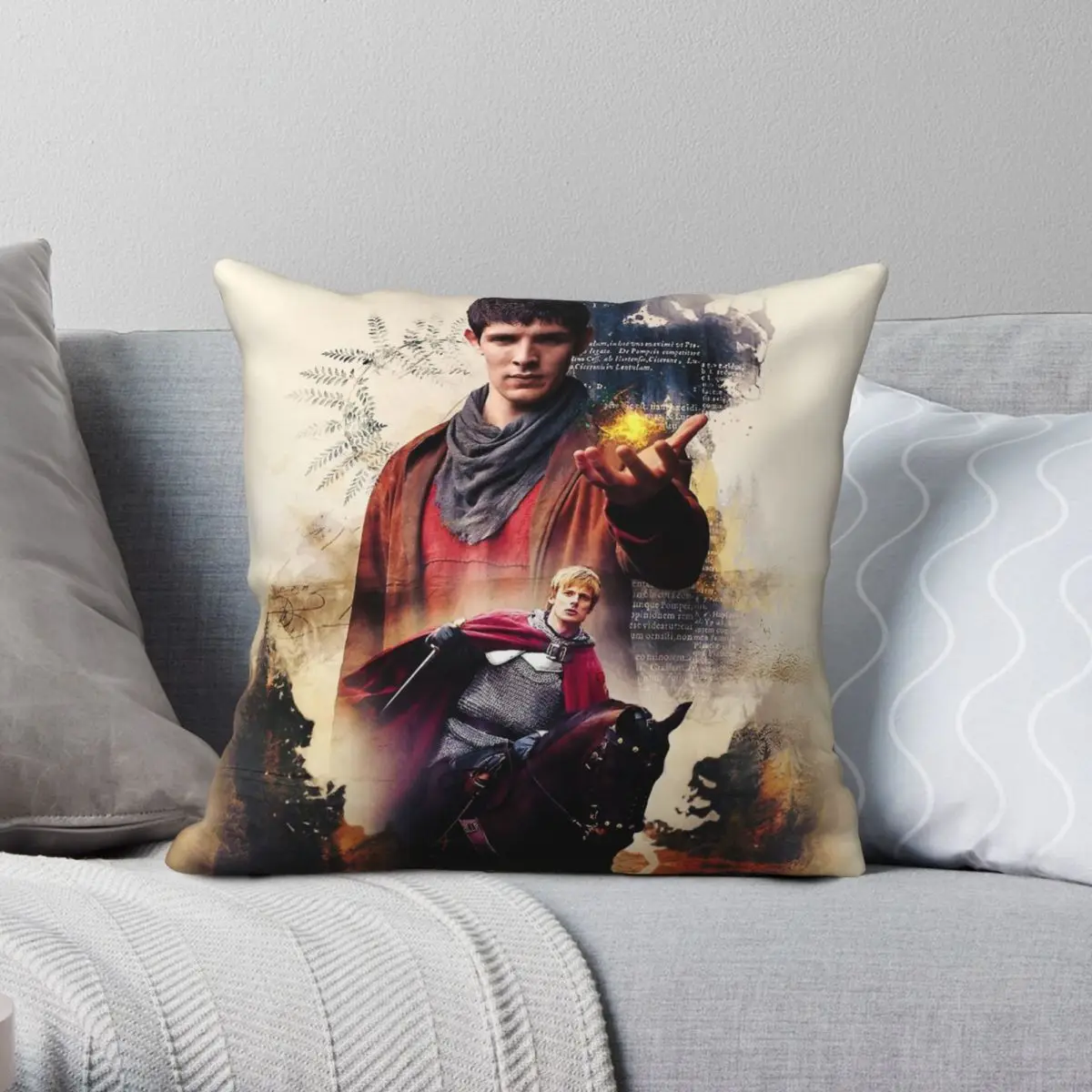 Merlin For The Love Of Camelot Pillowcase Polyester Linen Velvet Printed Zip Decorative Home Cushion Cover 45x45