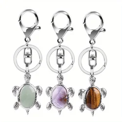 Sea Turtle Natural Crystal Stone Keychain Gemstone Chakra Keyring Natural Gemstone Cute Sea Turtle Keyring Energy Stone Keychain
