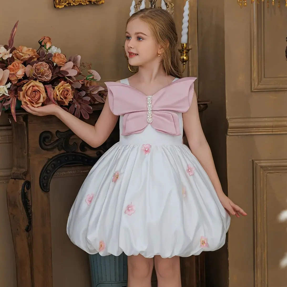 

Летнее белое пышное платье принцессы с цветочным бантом для девочек, нарядное вечернее платье для детей на свадьбу, день рождения, праздничное мероприятие, торжественное вечернее платье