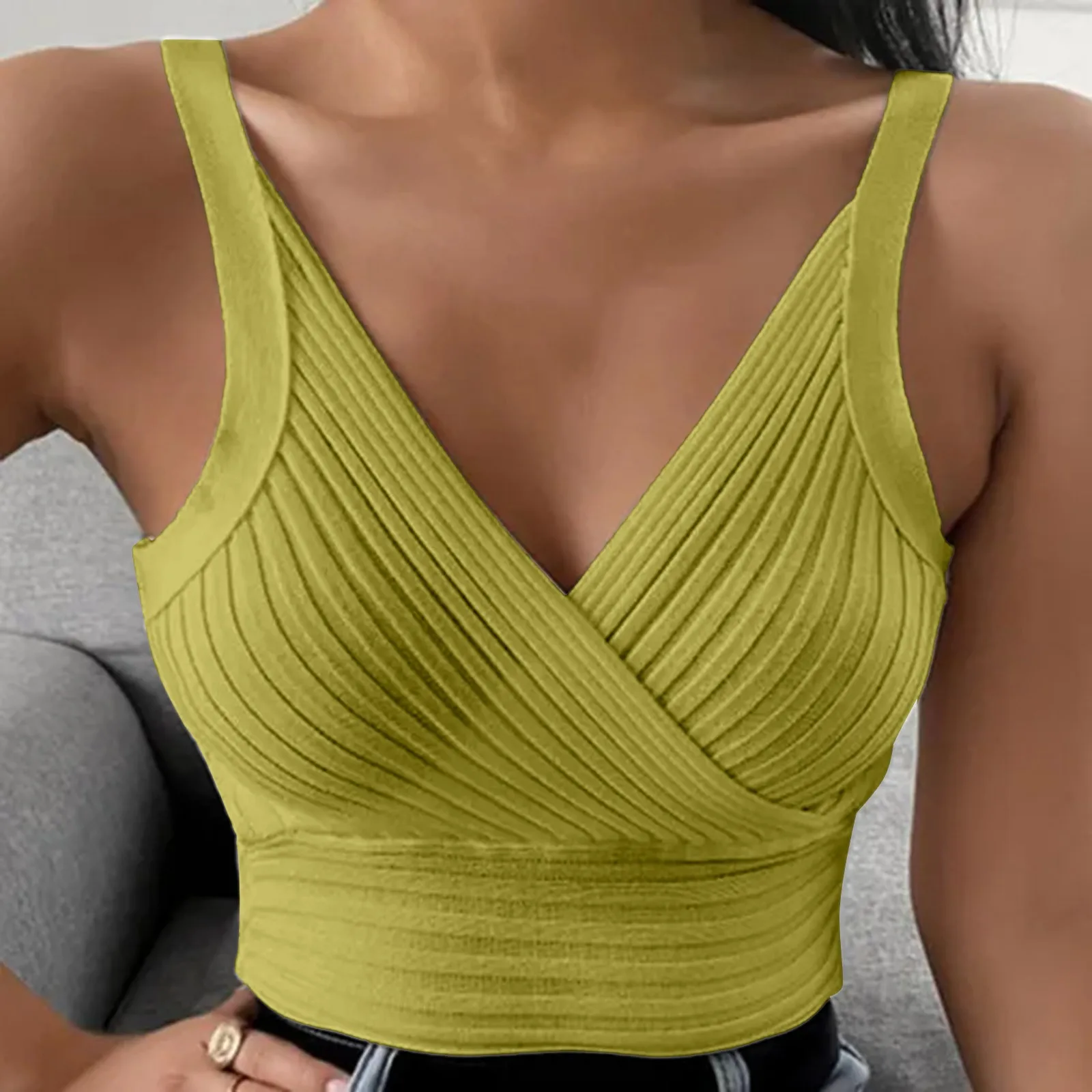 Women\'s Tanks & Camis Padded Bralettes Sports Tops V Neck Sleeveless Vest For Women Solid Color Secy Fashion Ladies Blouses