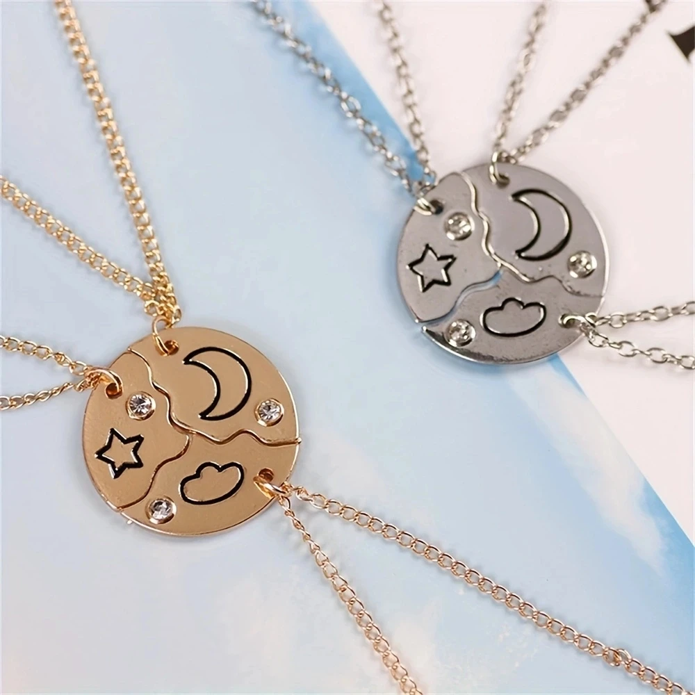 3/4Pcs Trendy Sun Moon Star Cloud Charm Necklace for Best Friend Friendship Necklace Clavicle Chain Jewelry Graduation Gifts