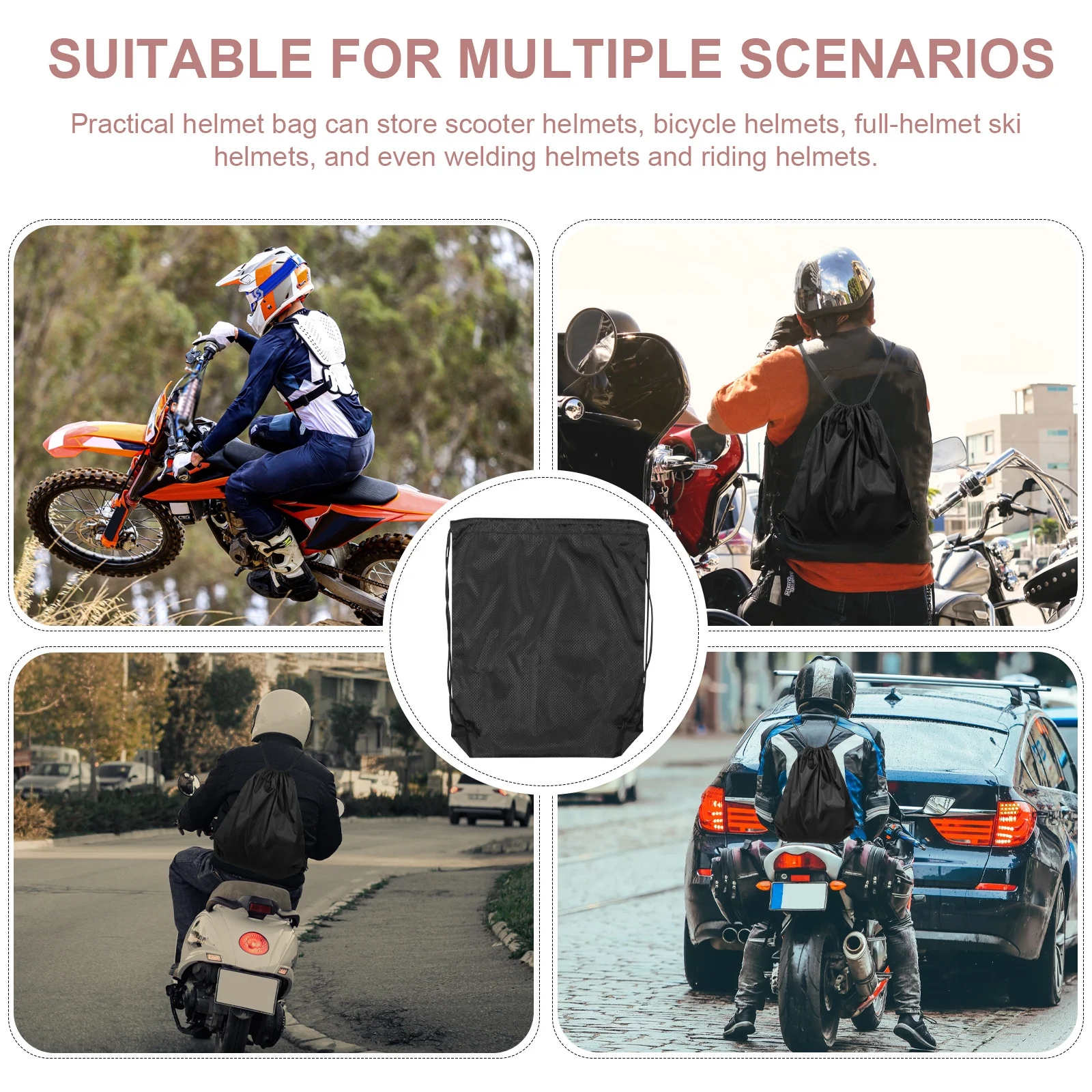 

Waterproof Bag with Drawstring Compact Foldable Pouch for Bicycle Motorbike Safety Sports Gear Storage Bag