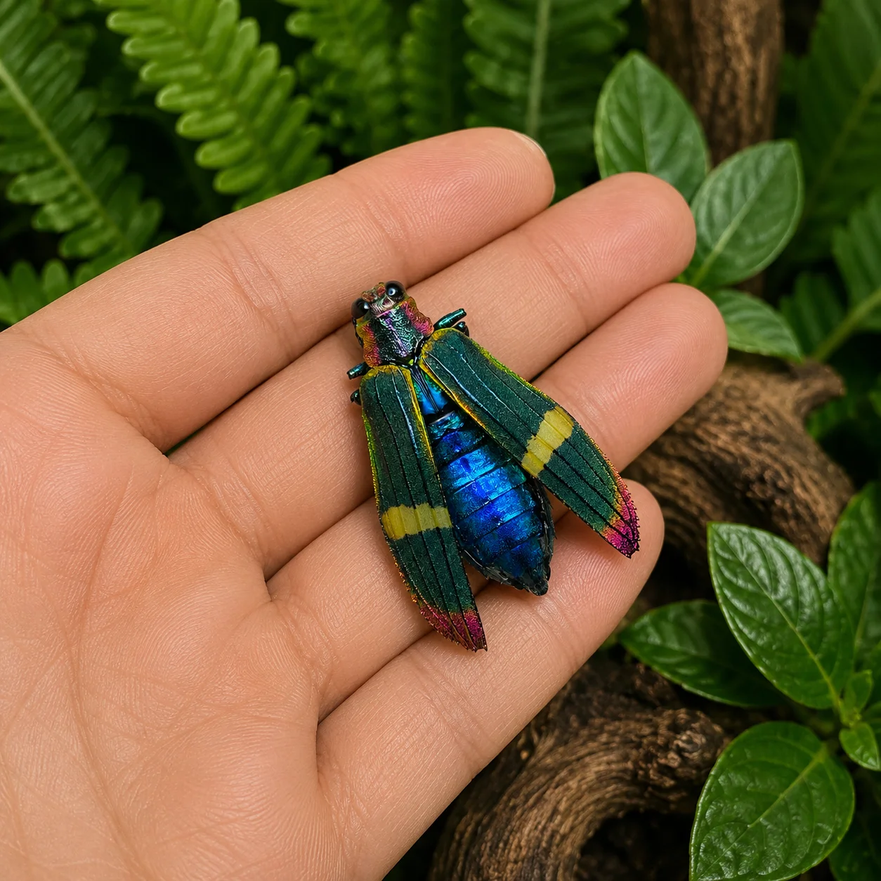 Real Iridescent Jewel Beetle Specimen – Metallic Rainbow Insect Taxidermy – Exotic Bug Display – Entomology Art – Curio Cabinet