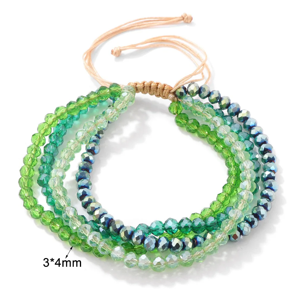 4 Layers AB Effected Faceted Glass Beads Handmade Adjustable Bracelet for Women Design String Weaving Knots Bracelet Jewelry