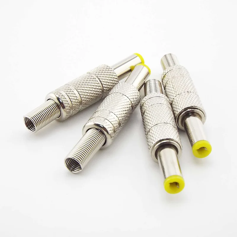 Silver Metal 5.5mm X 2.1mm DC Power Male Plug Jack Adapter Connector with Yellow Head DC Power Male Plug M20