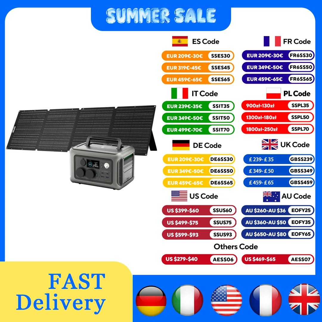 ALLPOWERS R600 Power station 299Wh 600W Solar Generator (Recharge from 0-100% in 1 Hour) & SP033 200W Solar panel for Camping RV