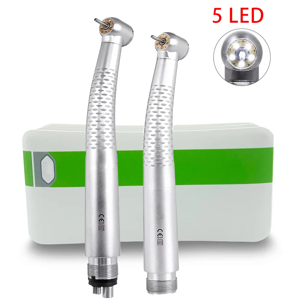 Pieza de mano Dental de alta velocidad, 5 LED, puntas de dentista, generador electrónico, turbina de aire B2 M4, botón pulsador, 5 herramientas de Rotor de cerámica con pulverización de agua