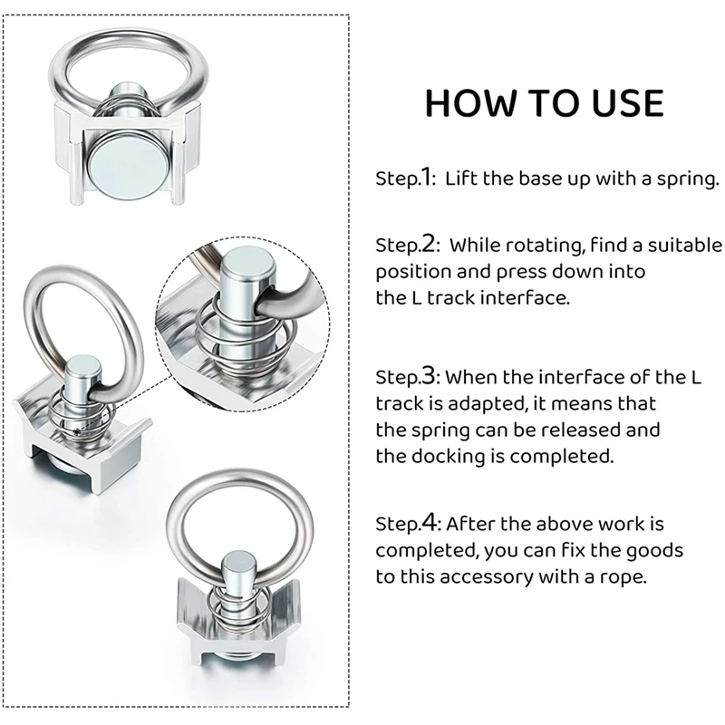 Single Stud Fitting L Track 4,000LB Capacity With Round Ring Keeper Cargo Control For Track Logistic Installation