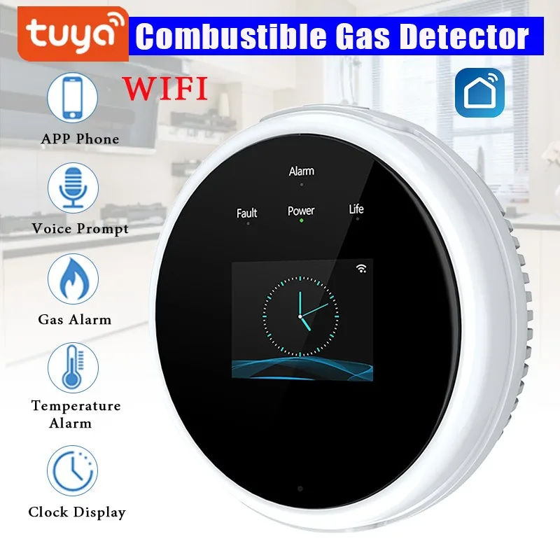 Fuga inteligente Wifi con función de temperatura detectores de Gas Combustible con información de vida inteligente empuje para sistema de alarma de casa