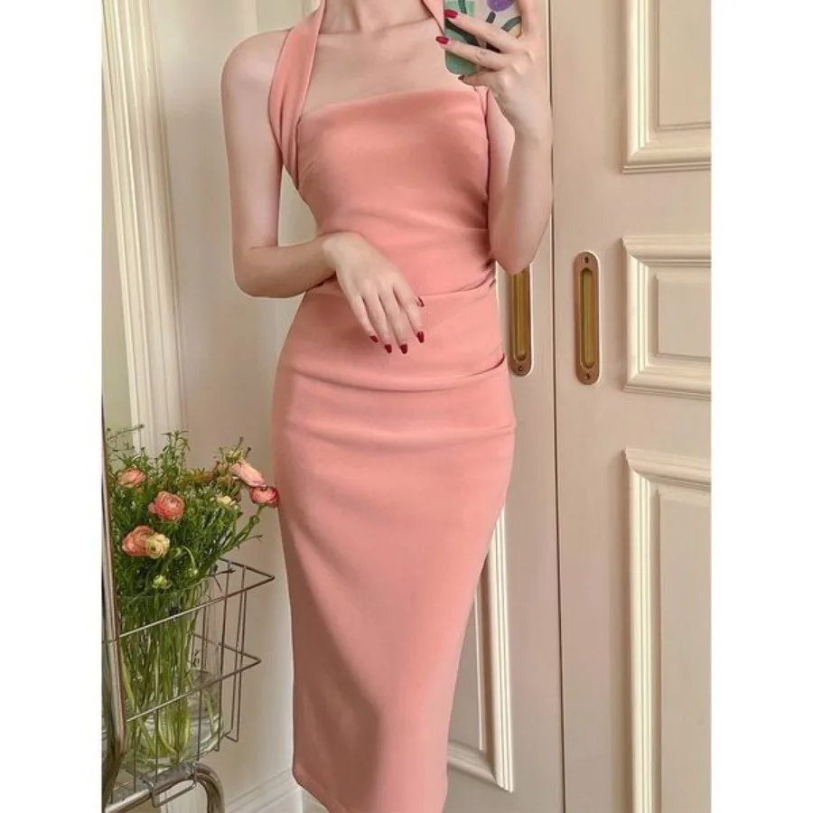 

【New style】Pure desire style French niche hanging neck dress women's new slimming temperament sling bags for children.
