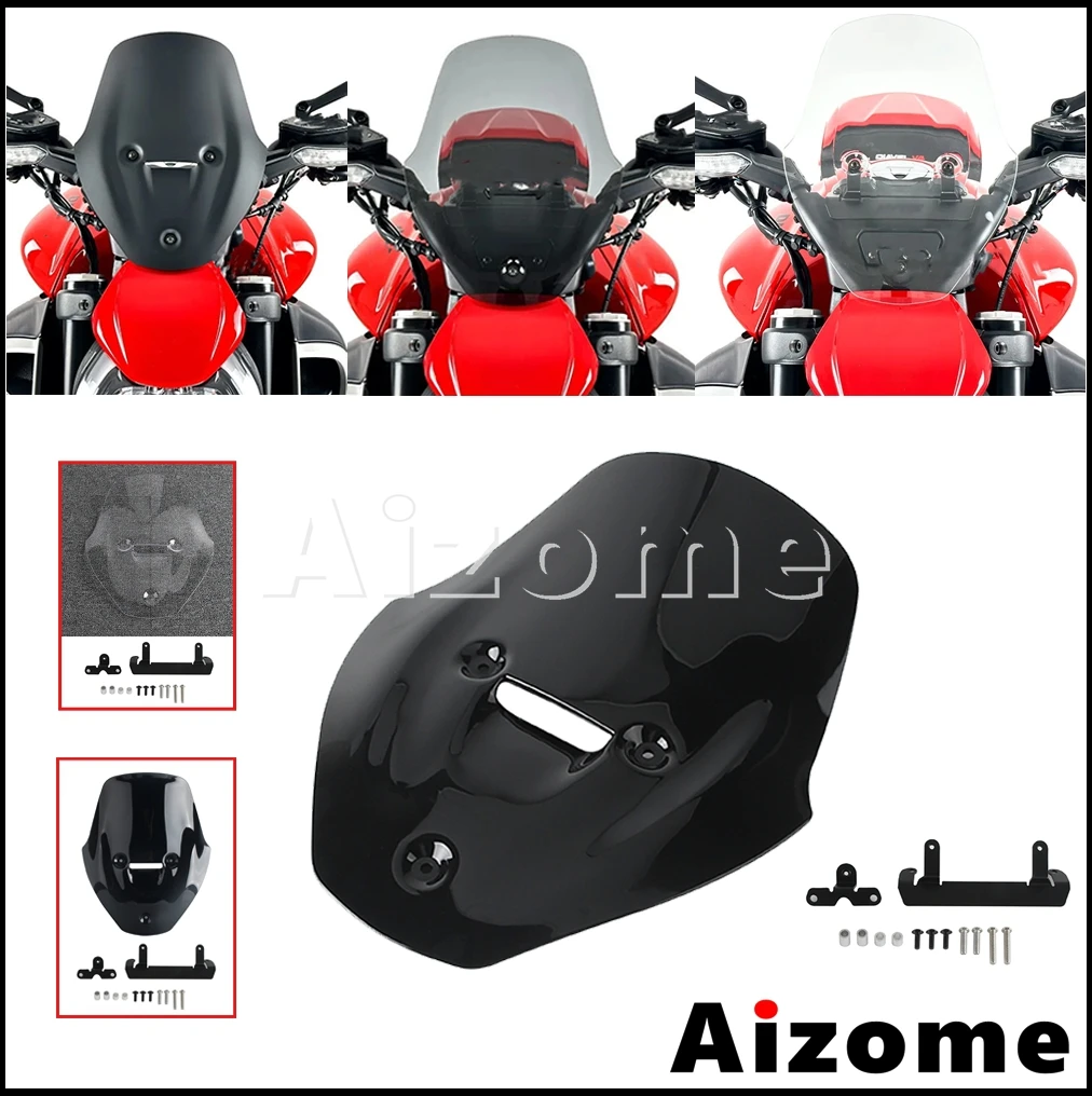 

Motorcycle Polycarbonate 13.18" Front Air Wind Deflector Fairing Shield Wind Shield Plate Black For Ducati Diavel V4 V 4 2023