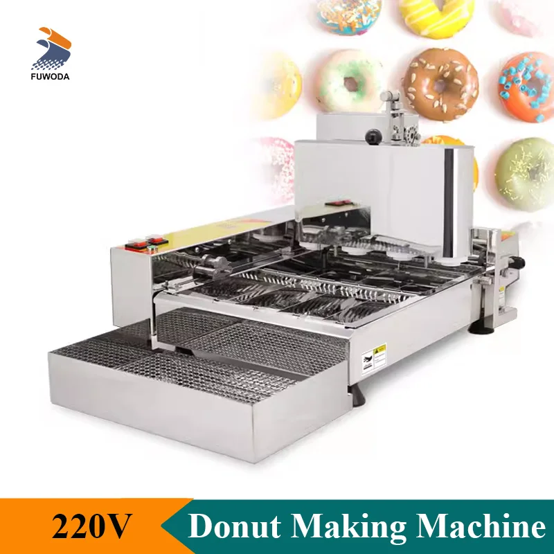 Automatic Donut Maker Fryer 220V Doughnut Making Machine 4 Rows Stainless Steel Commercial Snack Equipment