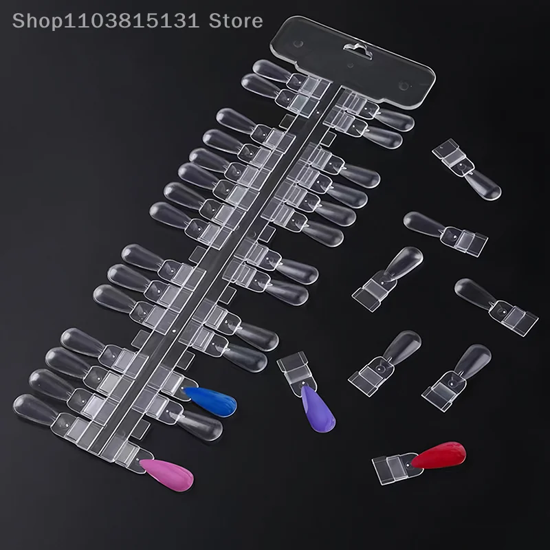 36Pcs Removable Nail Art Color Card Natural/Clear False Nail Tips Display Rack Teardrop Design Manicure Gel Polish Practice Tool