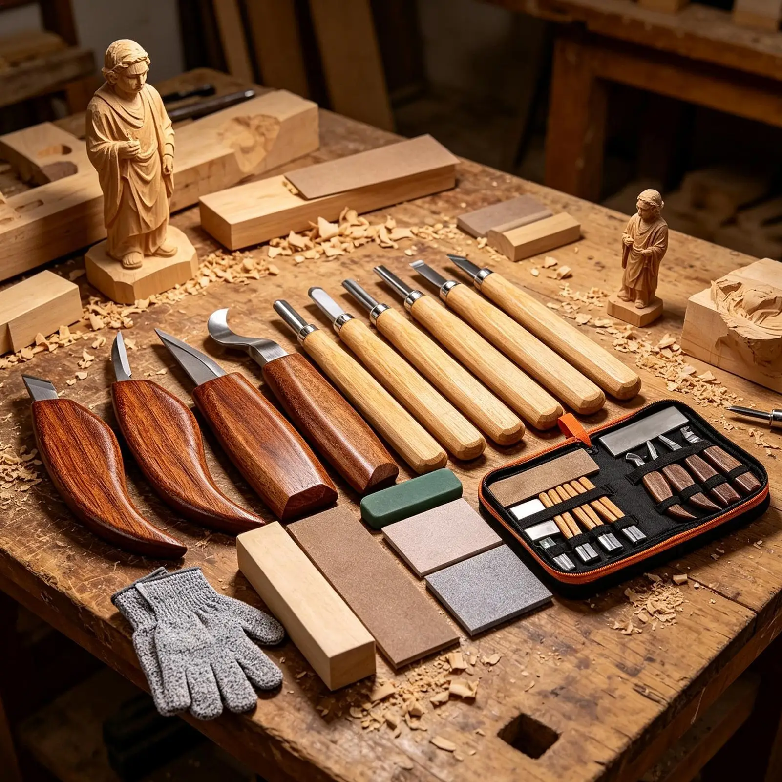 17Pcs Wood Carving Kit Wood Carving Tools Hand Carving Knife Set with Needle File Wood Spoon Carving Kit for Beginners