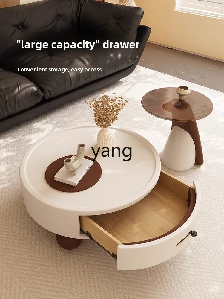 LMM light luxury medieval cream wind coffee table living room household small apartment round coffee table