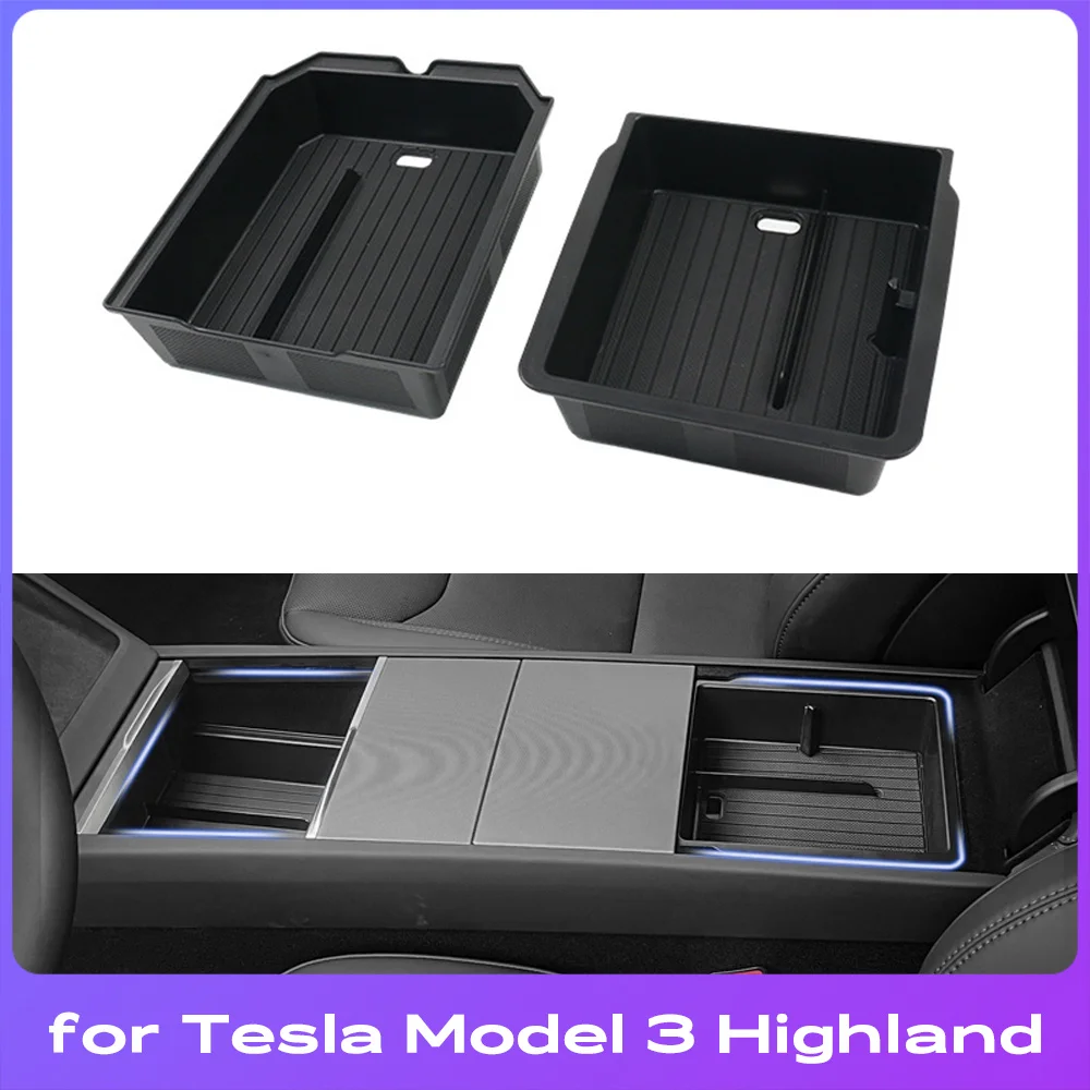 For Tesla Model 3 Highland 2024 Center Console Eyeglasses Storage Case Armrest Storage Box Upper&Lower Silicone Anti-slip Mat