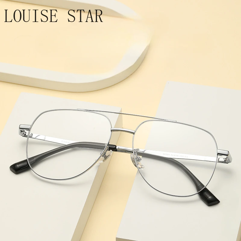 Large Frame Prescription Glasses Frame for Men and Women, Titanium Alloy Double Beam Photochromic Myopia Glasses Frame