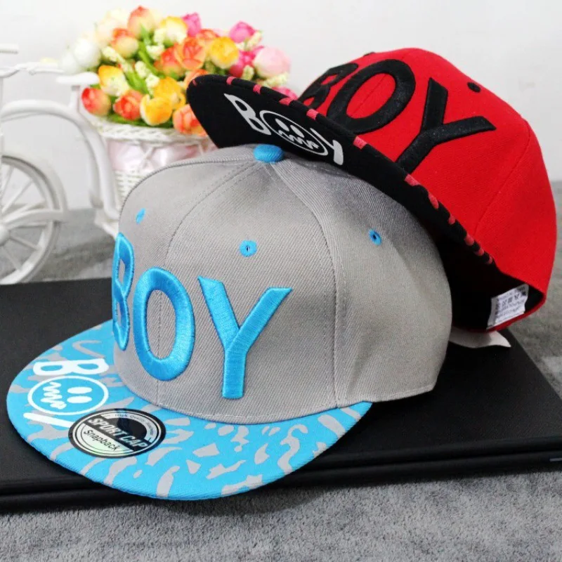 

BOY Alphabet embroidered children's hip Hop hat Spring Summer Boys and girls students kids Spring Outing sunscreen flat brim hat