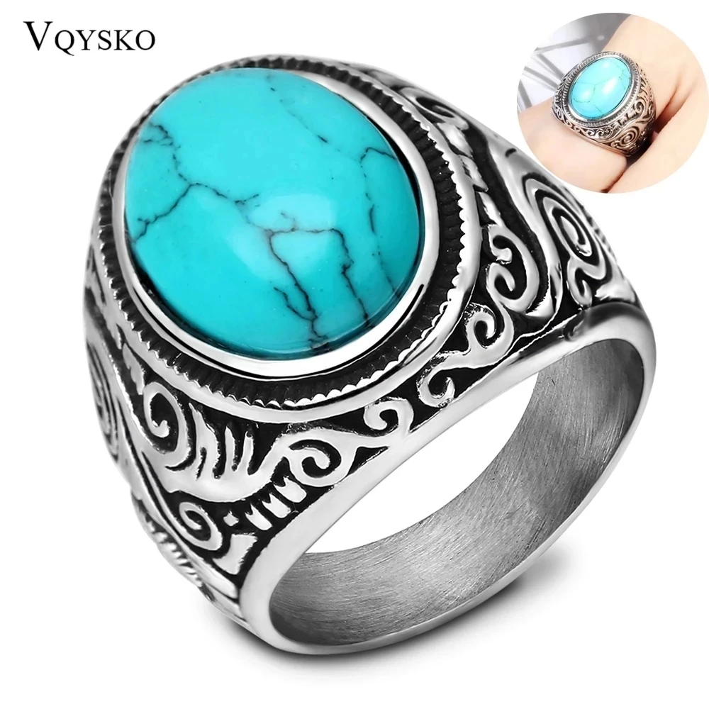 Wholesale Retro Jewelry Titanium Steel Inlaid Black Onyx Ring Gift Men Domineering Rings Party Jewellry Accessory Drop Shipping