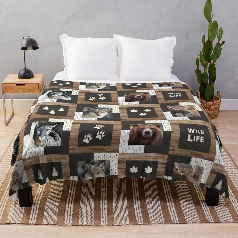 North American Wildlife Patchwork Throw Blanket blankets ands Blankets