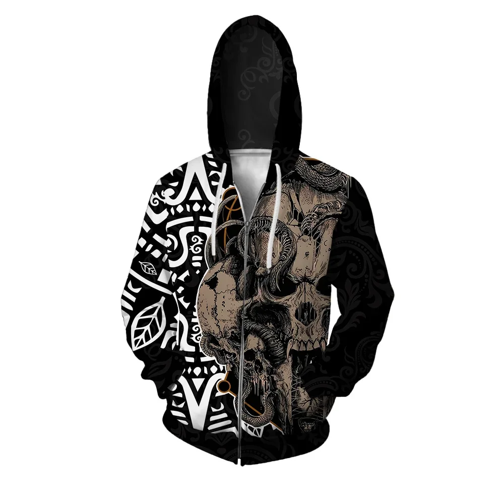 Trendy and Versatile Hooded Sweatshirt Personalized Skull Print Men\'s Sweat-shirt Comfortable and Stylish Zip Up Hoodies Hoodie