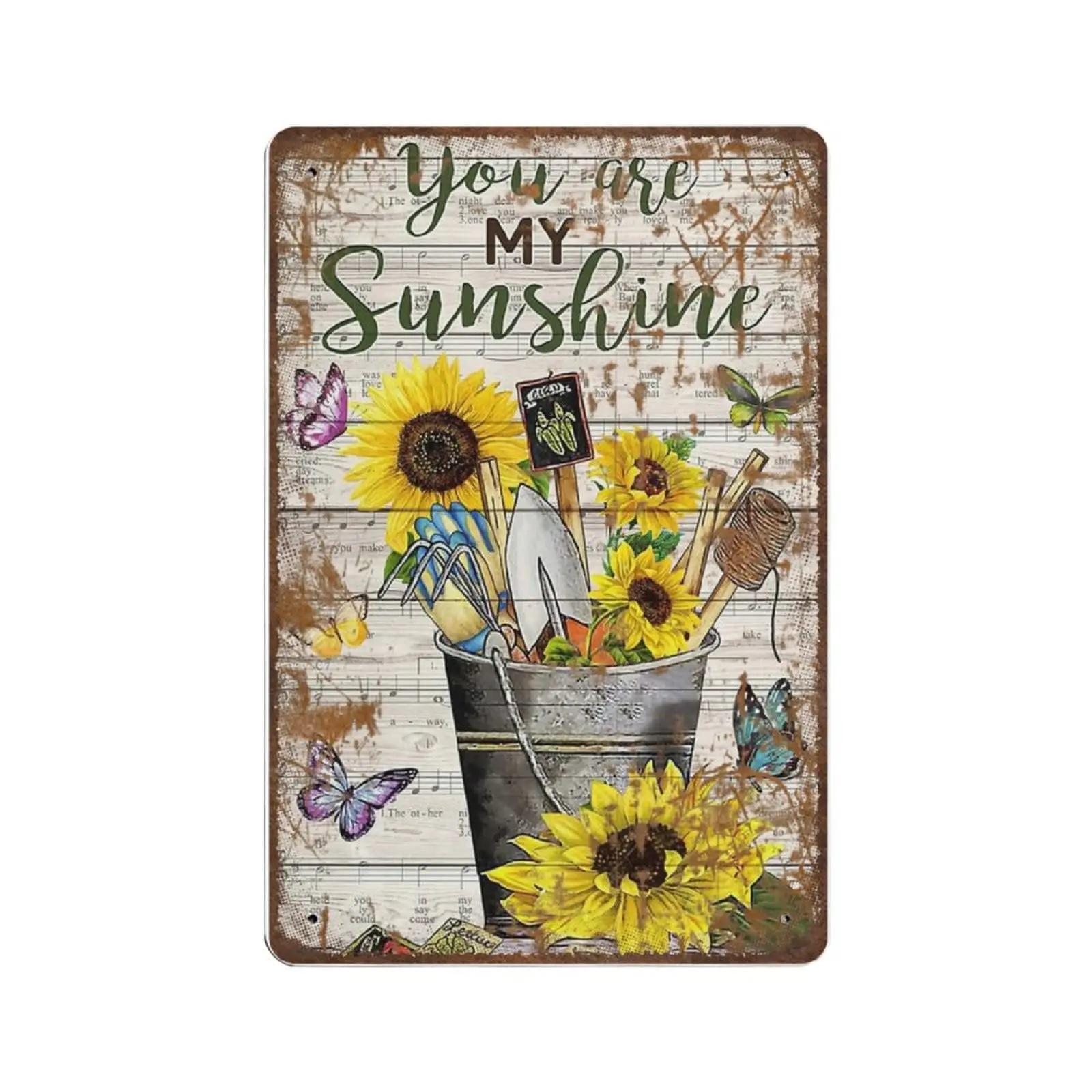 Vintage Thick Metal Tin Sign-You are My Sunshine Gardening Butterflly Tin Sign -Novelty Farm Girl Poster，Home Decor Wall Art，Fun