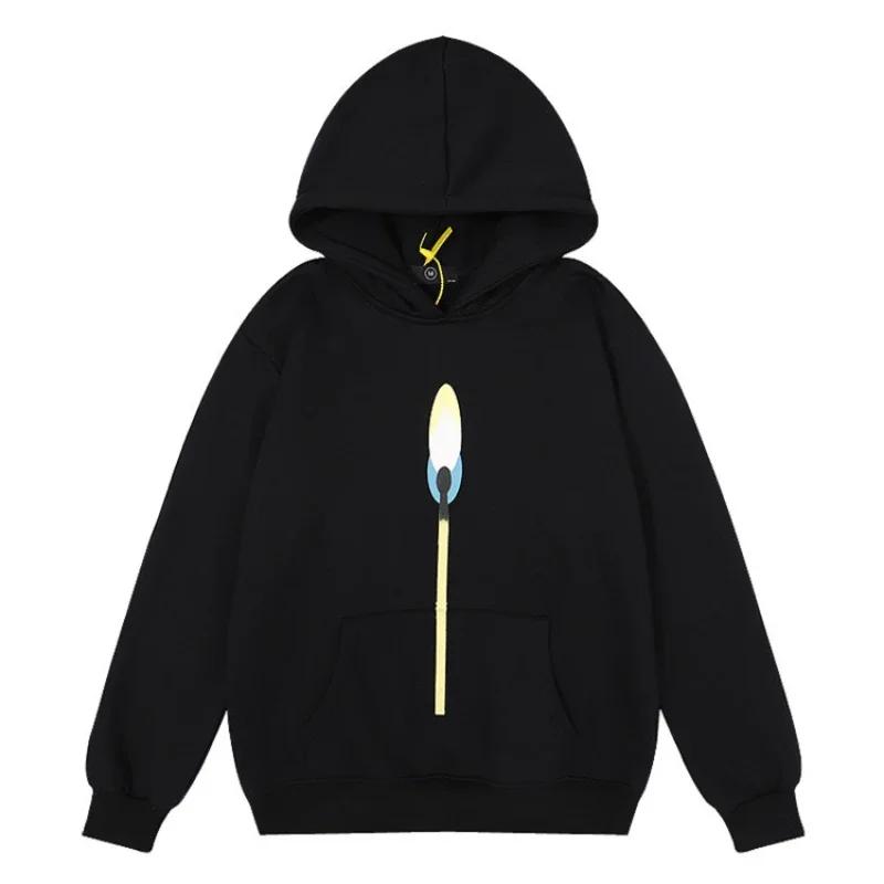 

Autumn Winter Fashion High Street Kanye Black Hoodie Candle Print Graphic Hoodie Casual Couples Streetwear Sweatshirts Top